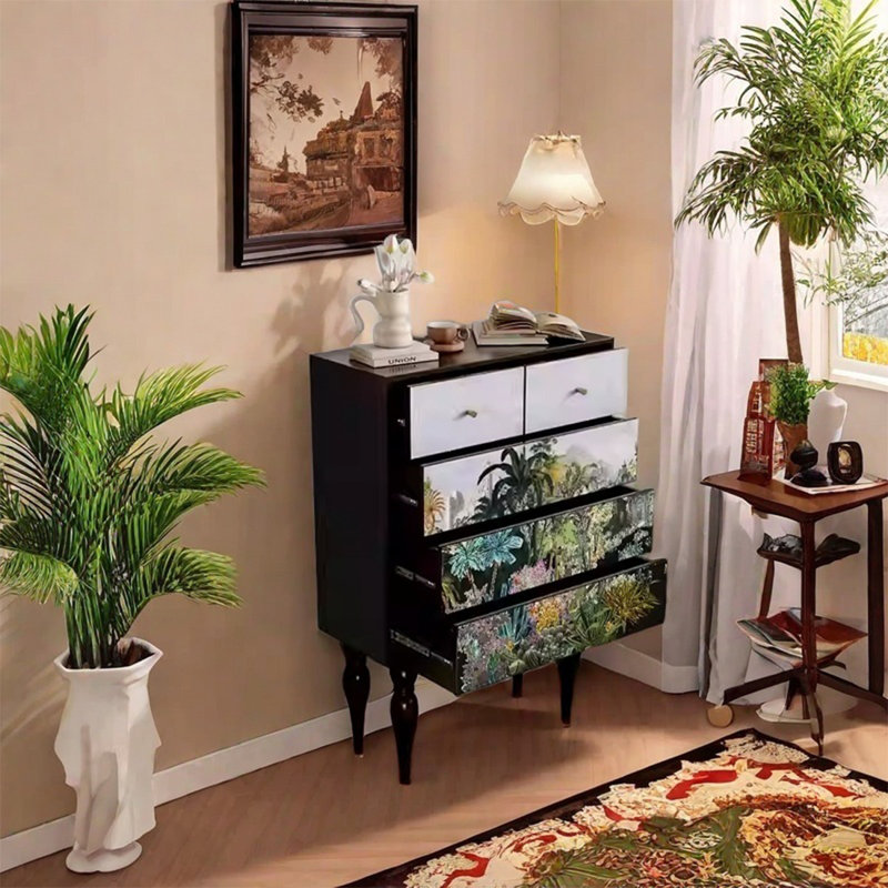 Armoire de rangement élégante en noyer avec cinq tiroirs