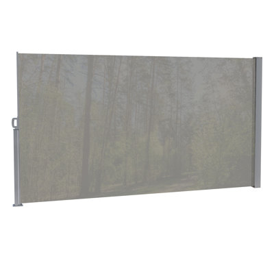 Gray Rectangular Retractable Manual Side Awning Screen, Upf50+ With Printing, Made Of Galvanized Steel And 280G Mesh, Weather , Suitable For Various Constructions 71"X138" Upf50+, Printed Weather-