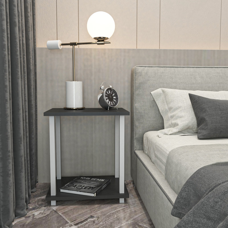 Calvester Nightstand - Modern Square End Table with Lower Shelf, White/Anthracite