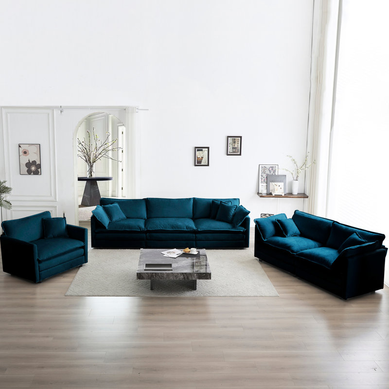 Canapé modulaire en chenille bleu 3 pièces Modern Modern