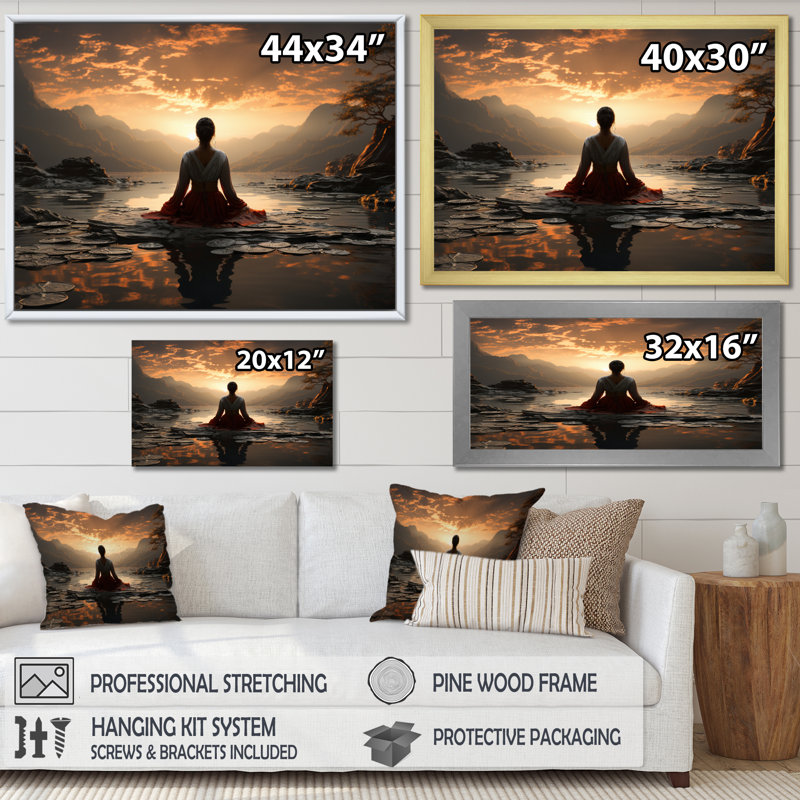 «Black Peach Meditation Eernal Now», reproduction d'art sur toile encadrée, H 34 po x l 44 po x P 1,5 po, Cadre flottant noir