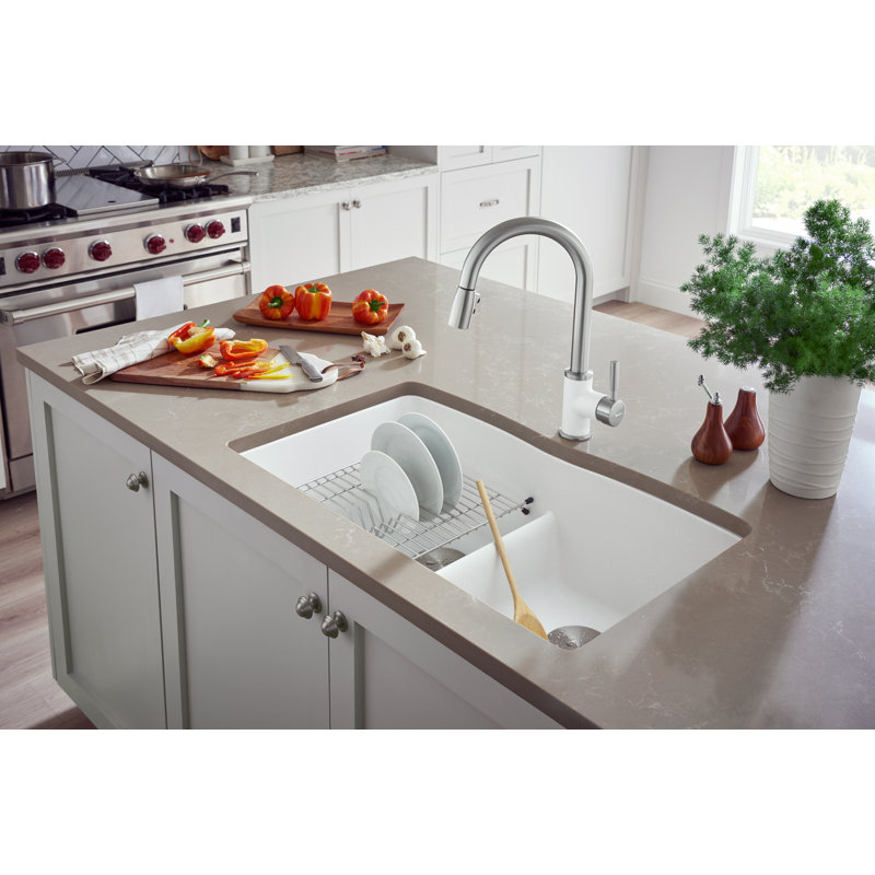 Diamond SILGRANIT 32" L X 19.25'' W Double Bowl Undermount Kitchen Sink with Low Divide, Coal Black