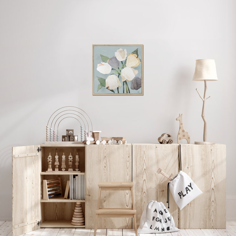 French Tulips I by Jade Reynolds - Painting, 55cm H x 55cm W, Natural Wood Framed Paper Print