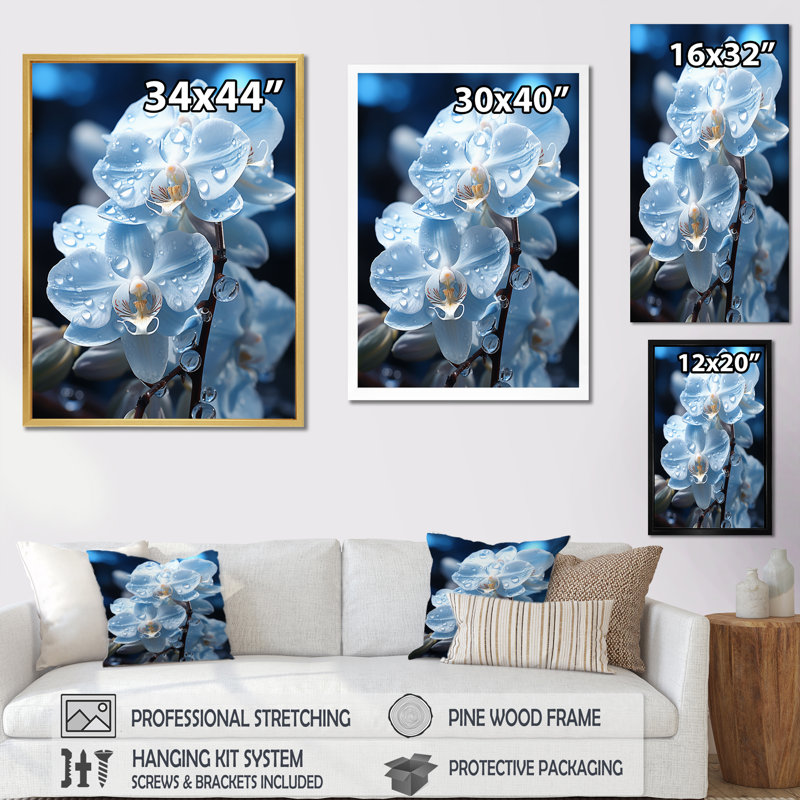 «Walta Blue White Flower Field Pearlescent Orchids», reproduction d'art sur toile encadrée, H 20 po x l 12 po x P 1 po