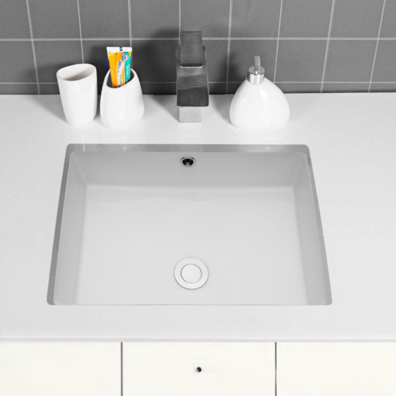 22" White Ceramic Rectangular Undermount Bathroom Sink