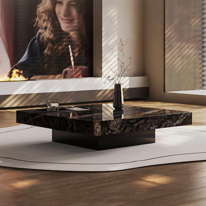 Table basse carrée en marbre de style luxueux, H 11,8 po x L 35,4 po x l 35,4 po