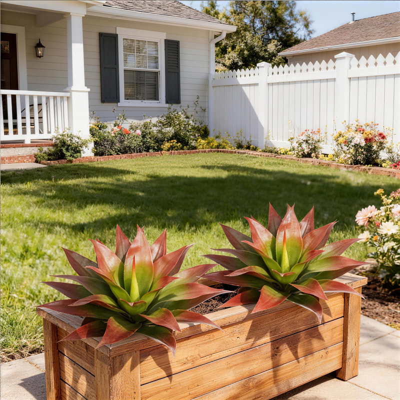 Plante grasse artificielle insérée au sol, Vert-rouge bicolore, 30