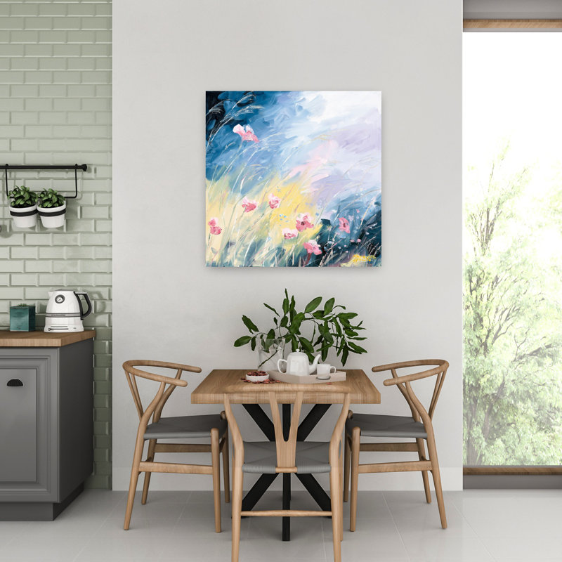 Fleurs abstraites se balançant dans la brise, art contemporain abstrait, H 32 po x l 32 po