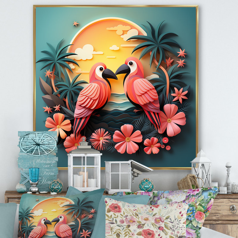 Toucans tropicaux - oiseau, art mural, Or, H 30 po x l 30 po