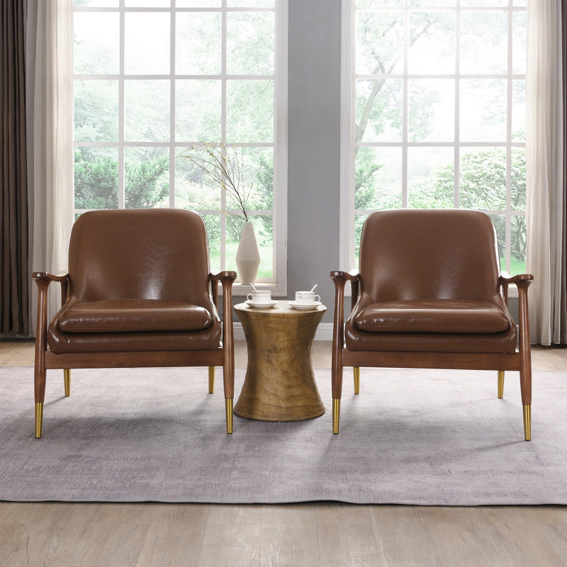Fauteuil à oreilles de 29 po de large, Simili cuir brun foncé, 2