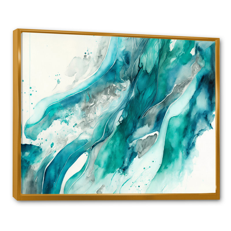 Turquoise Waves In Paradise I - reproduction sur toile, H 24 po x l 32 po x P 1 po, Toile à cadre flottant doré