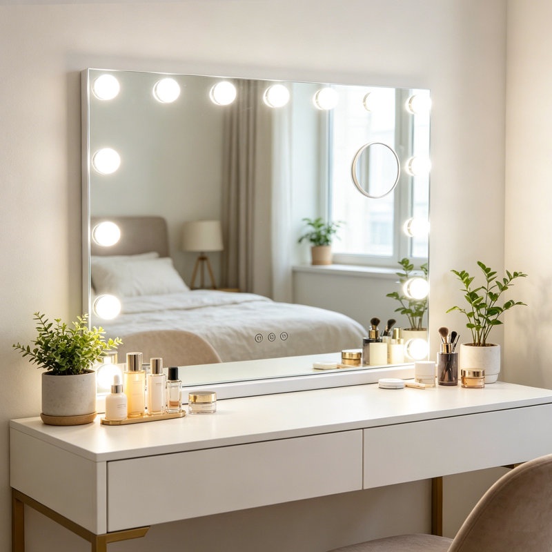 Grand miroir de meuble-lavabo 23 x 18 po avec lumières Hollywood
