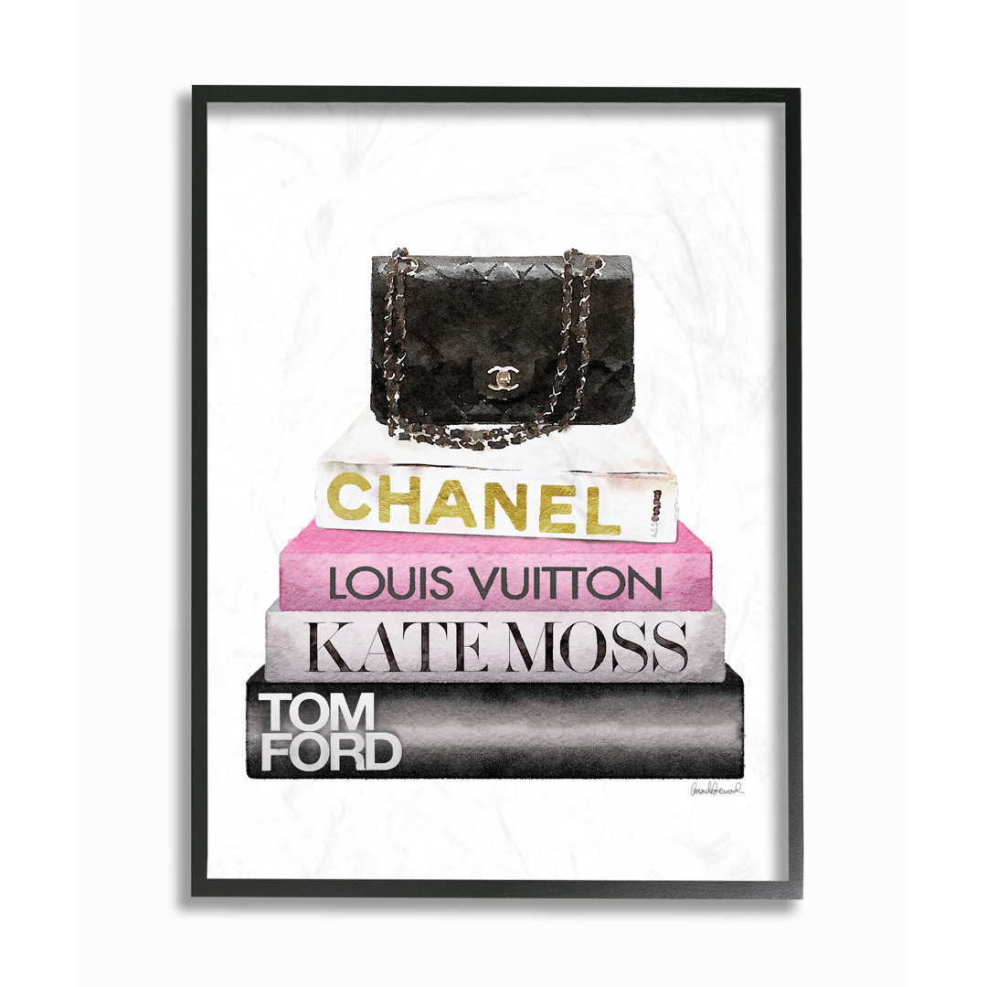 " Fashion Designer Purse Bookstack Pink Black Watercolor " Stupell Industries 