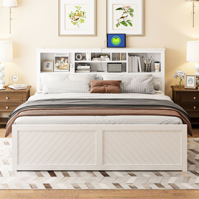 Lit plateforme très grand avec tiroirs et tiroirs - Refinement Elegant Multi, Blanc