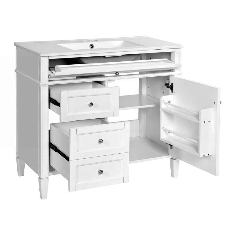 Meuble-lavabo 36 po avec lavabo supérieur, Blanc, Argent argent