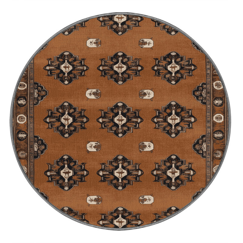 Tapis brun lavable à la machine, Rond 5 pi
