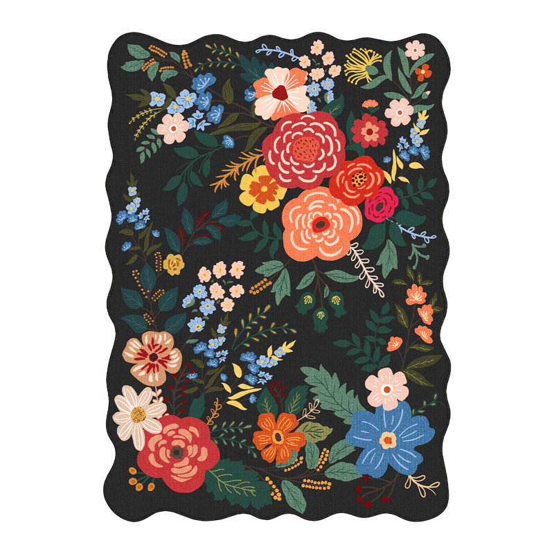 Aurora Modern Floral Black Area Rug, Rectangle 5' x 7'6", Black