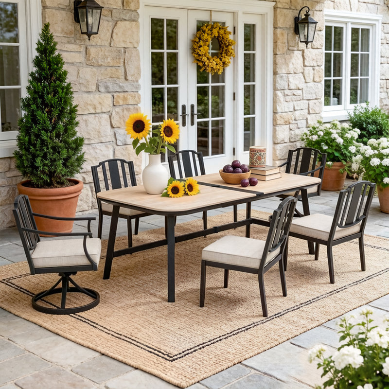 Barnesville Patio 6 Person Rectangular Dining Set With Aluminum Honeycomb Composite Ceramic Tabletop And Aluminum Dining Chairs