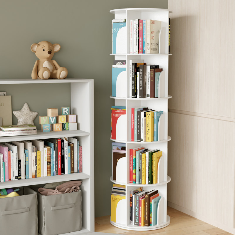 Rotating Bookshelf Tower, 360° Spinning Bookcase Lazy Susan, Revolving Round Carousel For Book Storage, Vertical Turning Spiral Corner Organizer