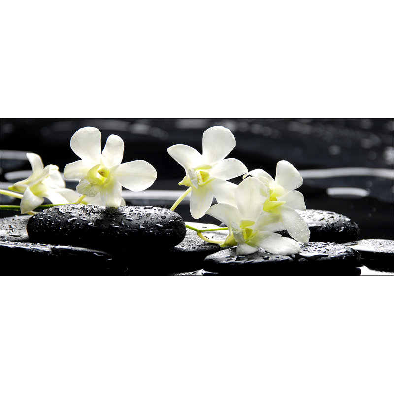 Three Yellow Blossoms - No Frame Print on Glass, 50cm H x 125cm W x 1.4cm D