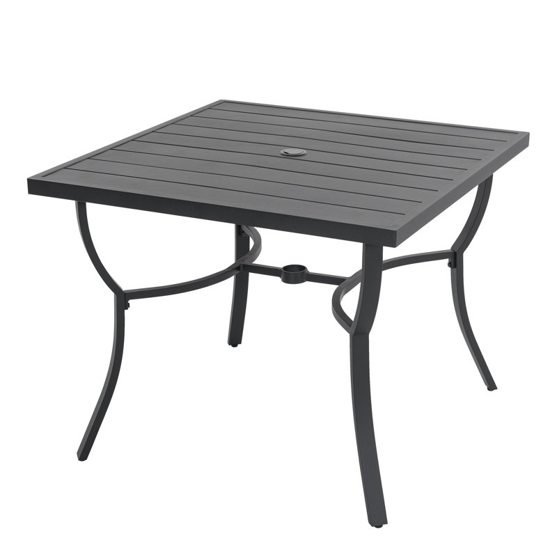 Patio 36 In. Dining Table With Aluminum Tabletop, Umbrella Hole