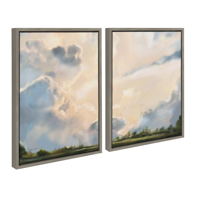 «Clouds» par Mary Sparrow, ensemble d'art mural sur toile encadrée, gris, 18 po x 24 po