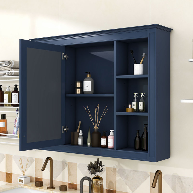 Armoire à pharmacie murale avec miroir et rangement dissimulé Eversole, Bleu