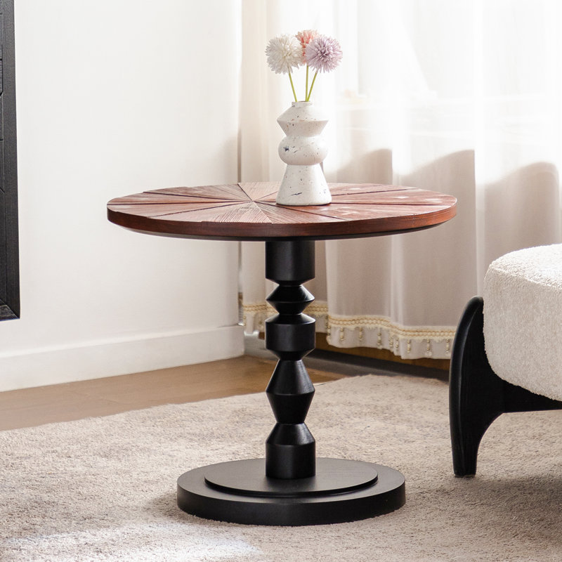 23.6" Solid Wood Top Round End Table