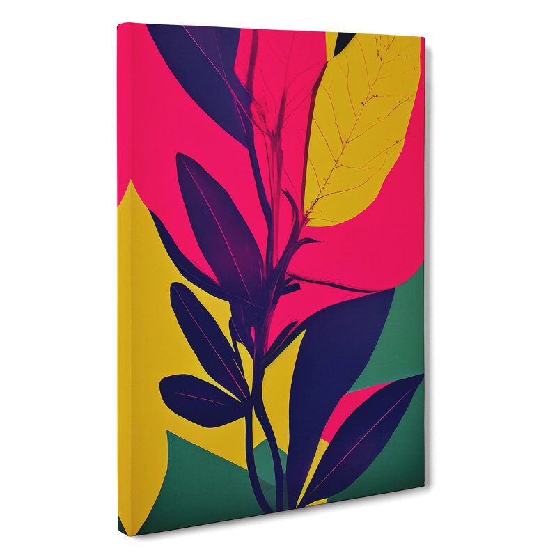 Neon Abstract Leaves - Wrapped Canvas Print, 50cm H x 35cm W x 3cm D