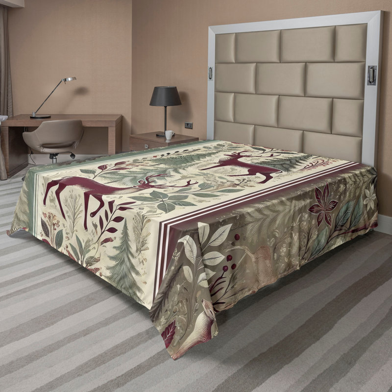 Drap plat moderne de style bohème Ambesonne, Framboise / motif floral vert sauge, Full Flat Sheet