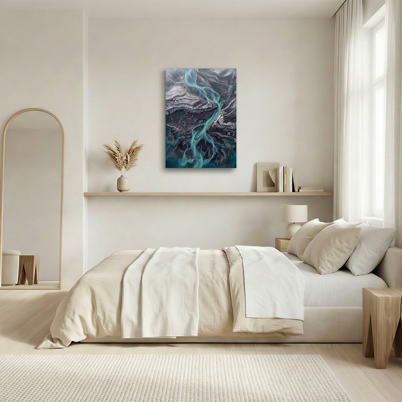 Art mural sur toile, "Vue aérienne de la rivière turquoise", H 24 po x l 16 po