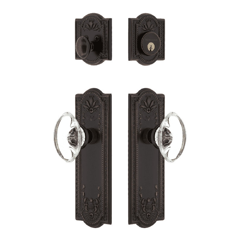 Nostalgic Warehouse Meadows Entry Set with Oval Clear Crystal Knob, Timeless Bronze, 2.375