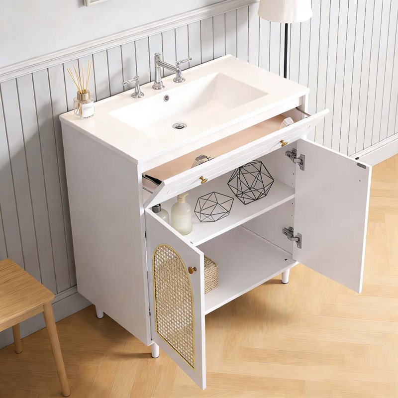 Meuble-lavabo 30 po avec lavabo en céramique, Blanc