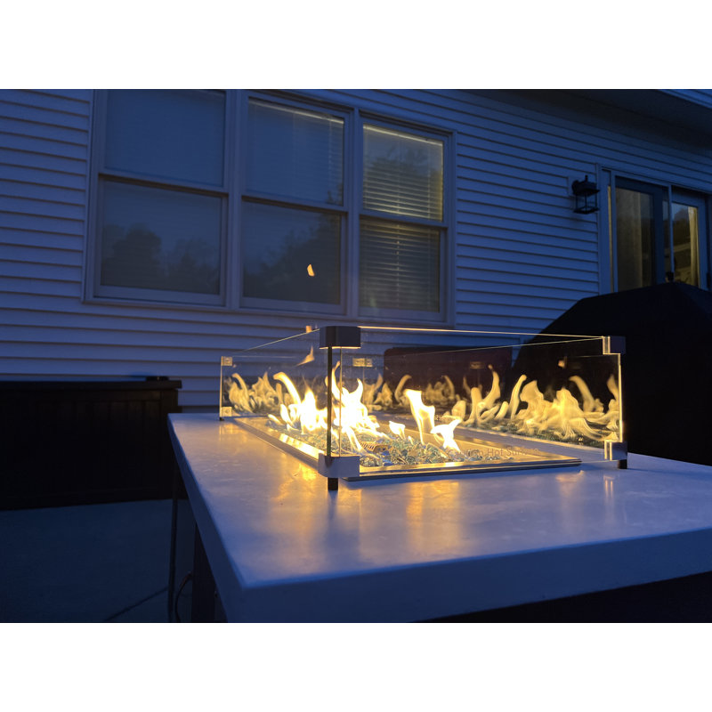 Clear Tempered Glass Fire Pit Wind Guard, 35" x 15" x 6"