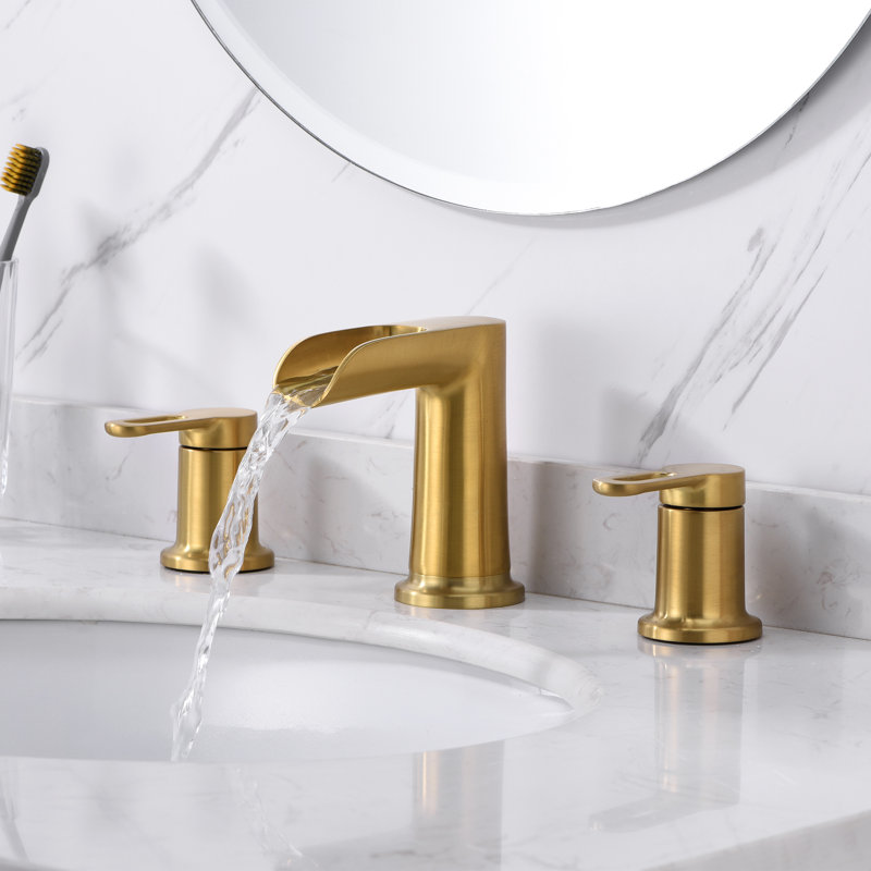 VividFall 8 in. Widespread 2-Handle Bathroom Vanity Sink Faucet with Metal Pop-Up Drain, Brushed Gold