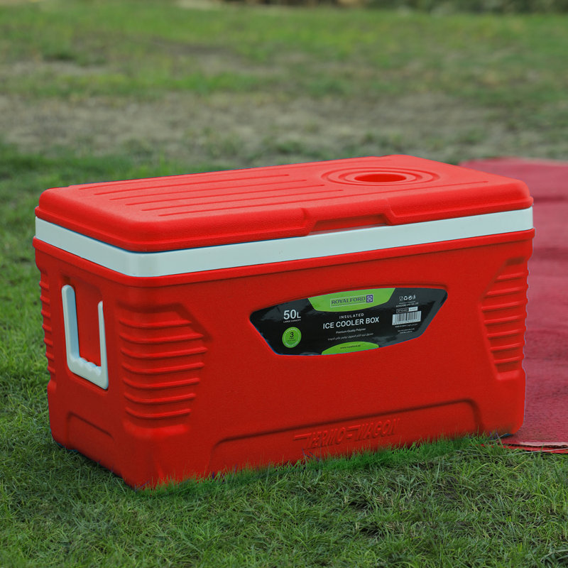ROYALFORD 50L Insulated Cooler Box | Portable Ice Box with Handle | Heavy Duty Cool Box for Camping Picnic Beach Travel | 3 Layer Insulation Chiller Box BPA Free High Performance Cooling Upto 24 Hour