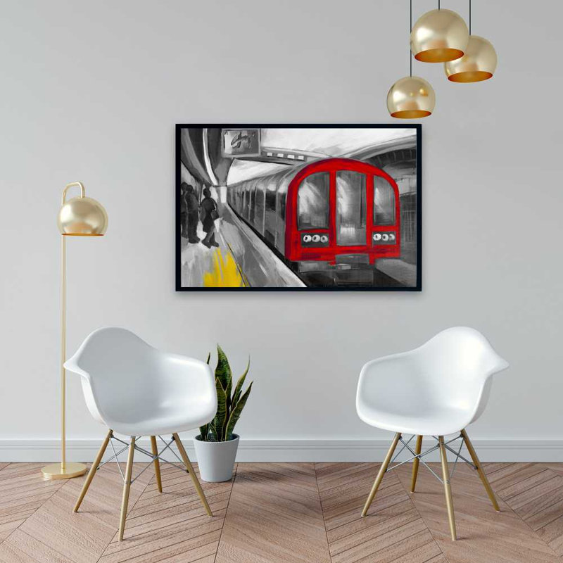 «Waiting Subway» - Toile encadrée rouge train pour la décoration intérieure
