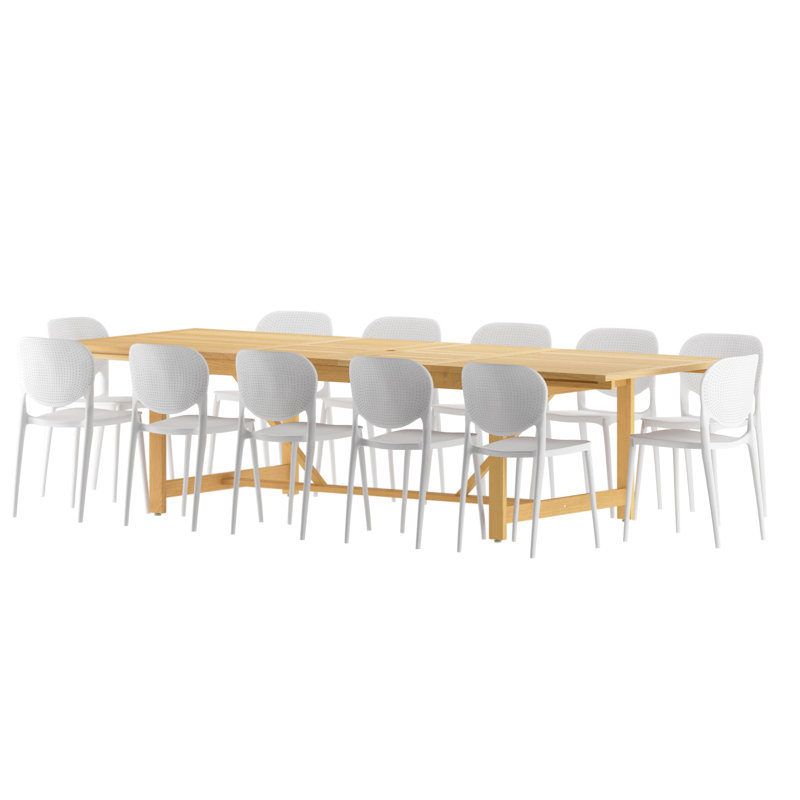 Anautica 12 - Person Patio Dining Set with Rectangular Table, White