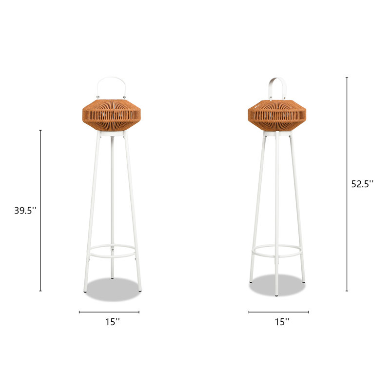 Heathered Orange and White Olefin Round Outdoor Lantern Set with USB Rechargeable LED Light