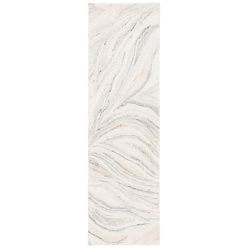 Tapis abstrait en laine et coton touffeté à la main Ymir, Tapis de couloir 2 pi 3 po x 10 pi