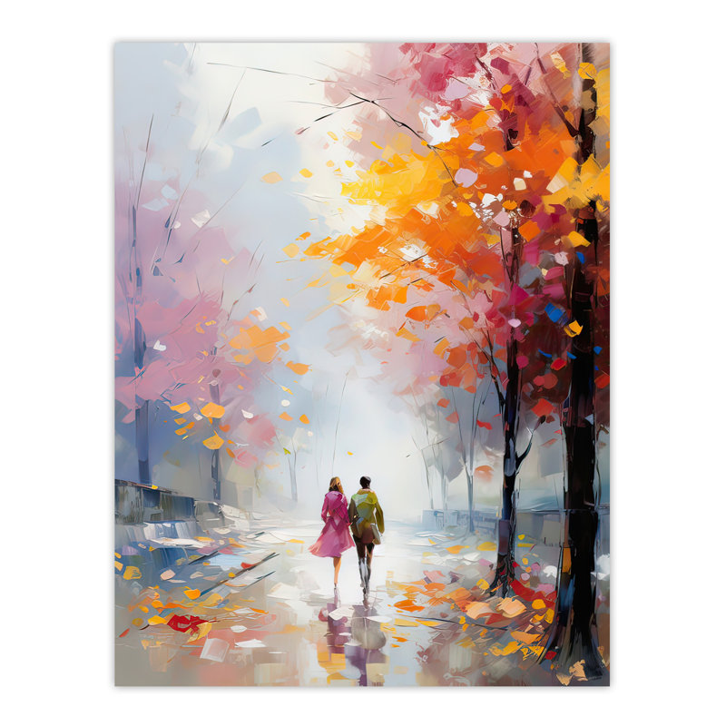 Wall Art Print Lovers Autumn Walk Painting Couple in Park Poster