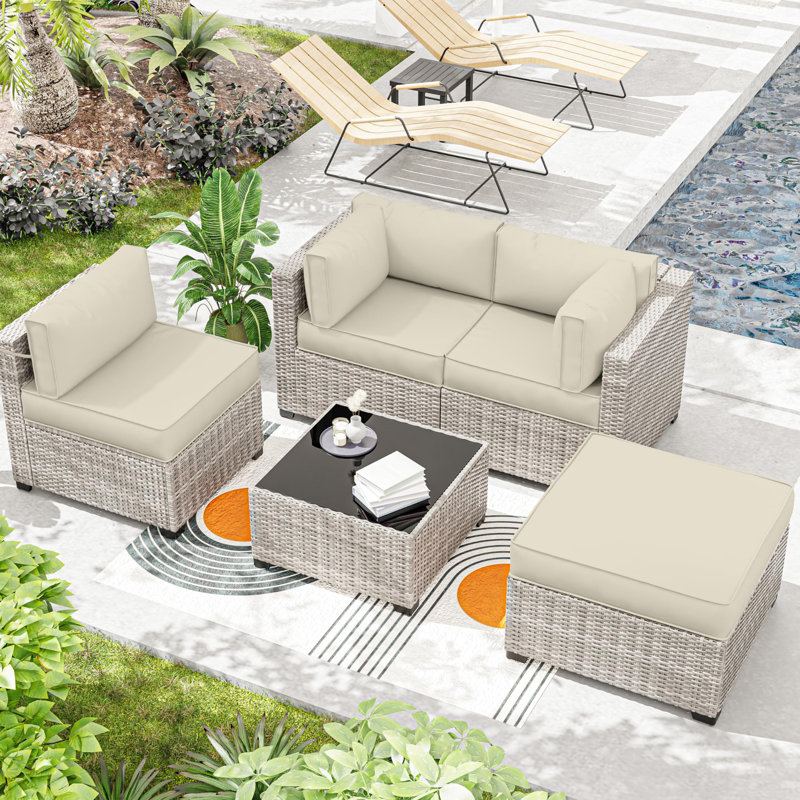 Outdoor 4" Thick Replacement Cushion Set Seat/Back Cushion (Set Of 3 Seats , 3 Backs , 2 Short Backs , 1 Footrest), Cream