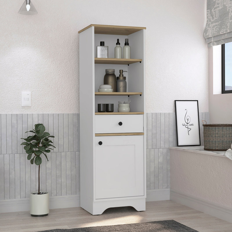 St. Clair Linen Cabinet, Two Interior  Shelves, Two Open Shelves, Natural/White