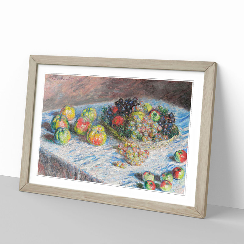 Apples and Grapes Vol.1 by Claude Monet - Picture Frame Painting, 27cm H x 36cm W x 2cm D, Oak Framed