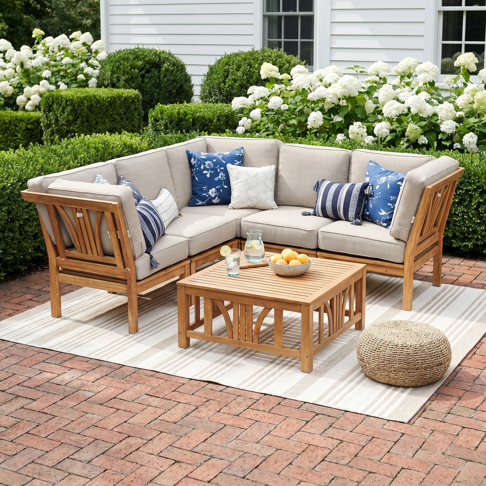 Malena 5-Person Teak Patio Seating Group, Beige