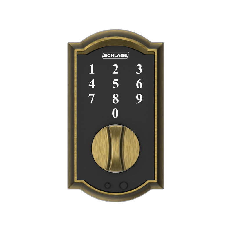 Schlage Touch Keyless Touchscreen Deadbolt with Camelot Trim, Antique Brass