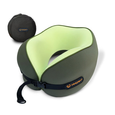 Cesperi® Ergonomic Travel Neck Pillow for Airplanes & Cars, Medium CertiPUR-US® Certified Memory Foam, Washable Cover, Travel Bag, Standard Neck Fit, Neck Pillow for Flights (Avocado Green)