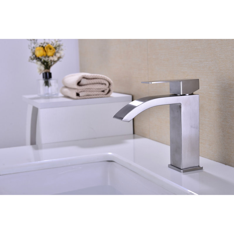 Robinet de lavabo de salle de bain en nickel brossé avec commande à une poignée - Grand bec rectangulaire pour une expérience captivante et matériau de fabrication de qualité solide