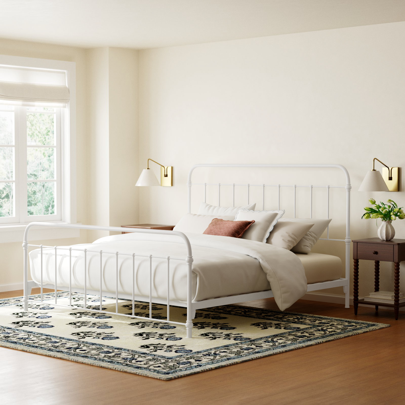 Niles Metal Spindle Bed, White, Queen