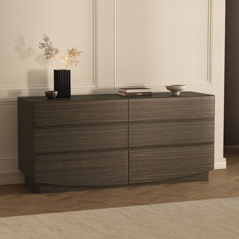 Commode double contemporaine à 6 tiroirs en noyer Ardea, Noyer